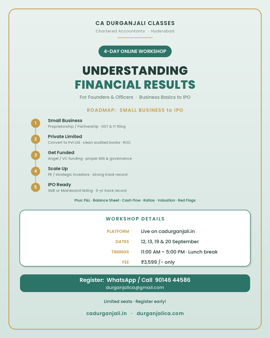 Work shop on "Road Map - From Small Business to IPO Level" (For Officers / Business Persons)
